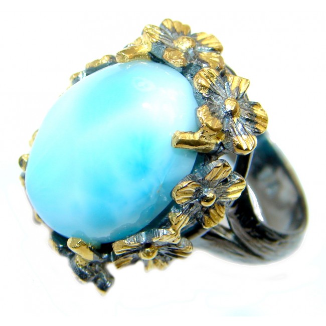 Natural AAA Blue Larimar Gold plated over Sterling Silver handmade rind size adjustable