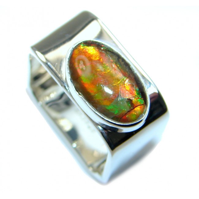 Rainbow Fire AAA Ammolite Sterling Silver ring s. 6