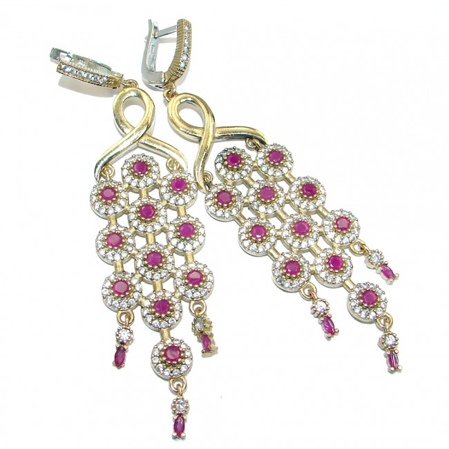Long Victorian Style Red Ruby Gold plated over Sterling Silver earrings