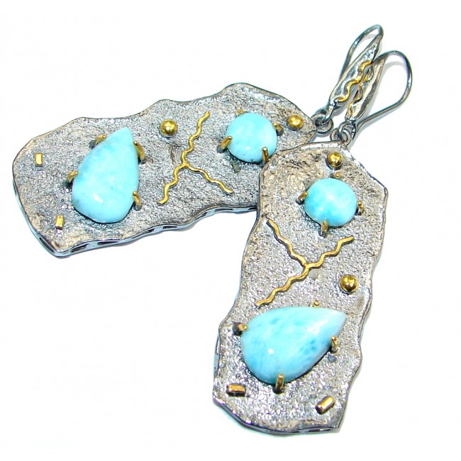 Precious Blue Larimar Gold plated over Sterling Silver Topaz handmade earrings