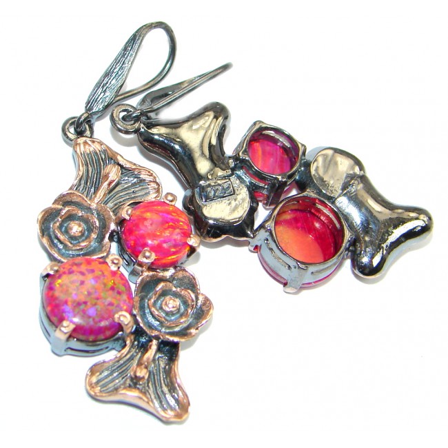 Charming Japanese Fire Opal Garnet Rose Gold plated over Sterling Silver earrings