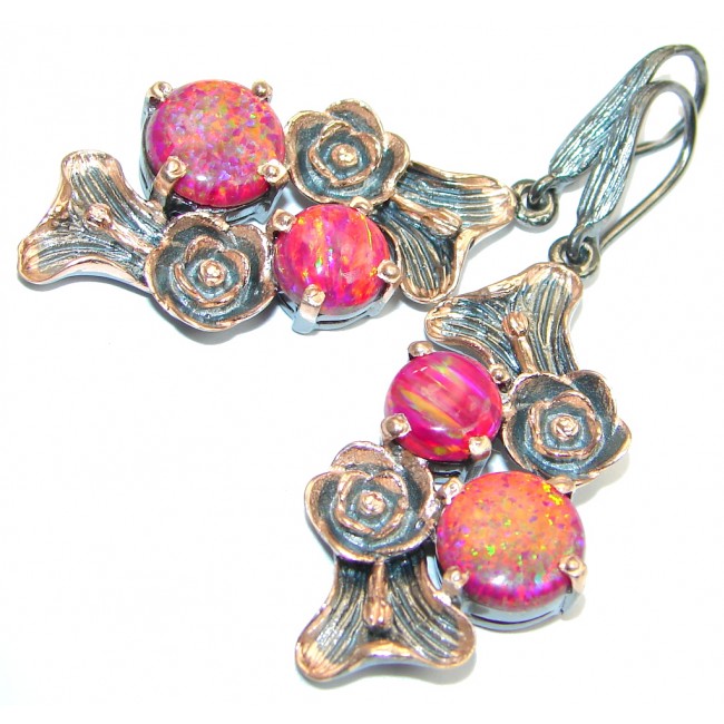Charming Japanese Fire Opal Garnet Rose Gold plated over Sterling Silver earrings