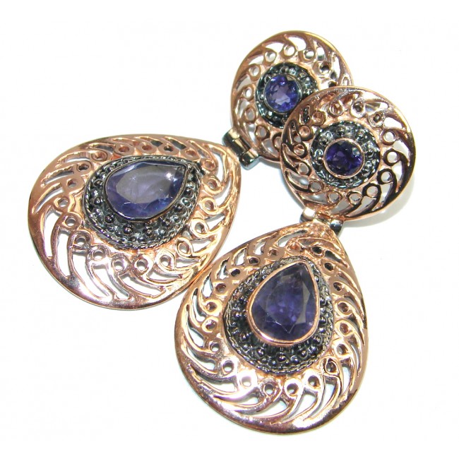 Genuine Iolite Rose Gold plated over Sterling Silver stud earrings