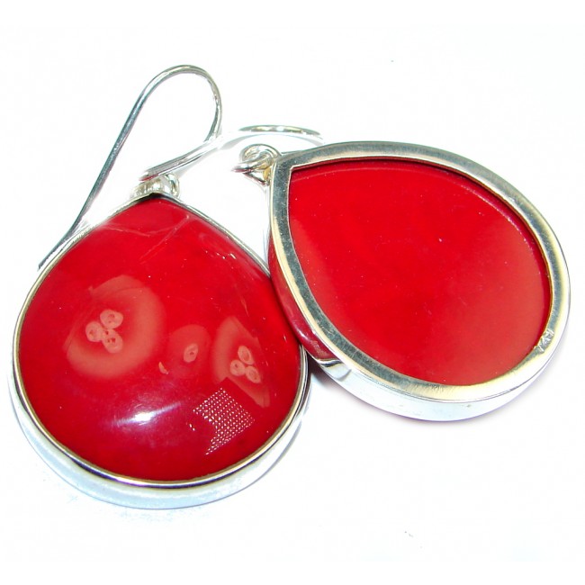 Large Deep Love Red Fossilized Coral Sterling Silver earrings