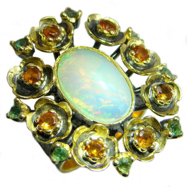 Natural 20ct Ethiopian Opal Tourmaline 18ct Gold Rhodium plated over Sterling Silver ring size adjustable