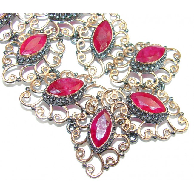 Great Red Ruby Rose Gold Rhodium plated over over Sterling Silver Bracelet