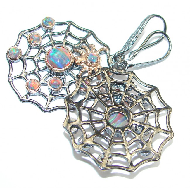 Spiders Web Japanese Fire Opal Rose Gold plated over Sterling Silver handmade earrings