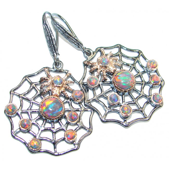 Spiders Web Japanese Fire Opal Rose Gold plated over Sterling Silver handmade earrings