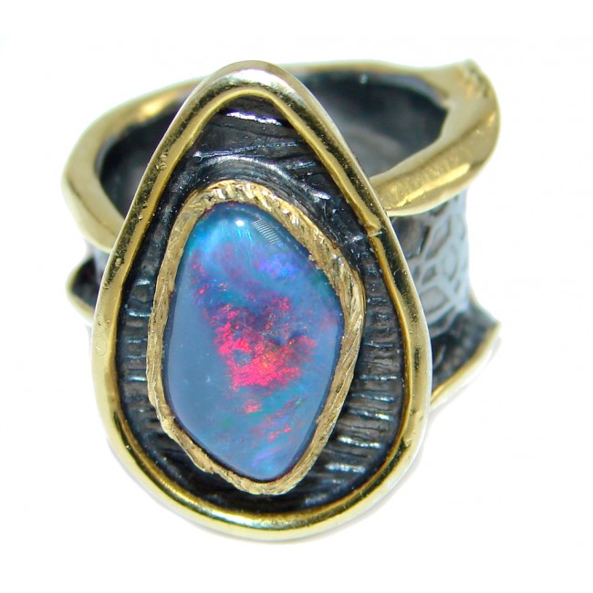 Genuine Doublet Fire Opal Gold Rhodium plated over Sterling Silver Ring size adjustable