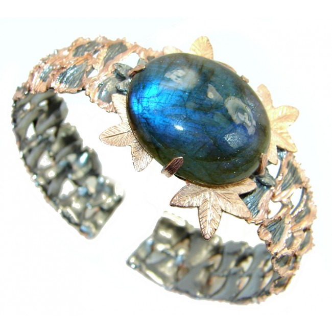 Beautiful Shimmering Labradorite Rose Gold plated over Sterling Silver handmade Bracelet / Cuff