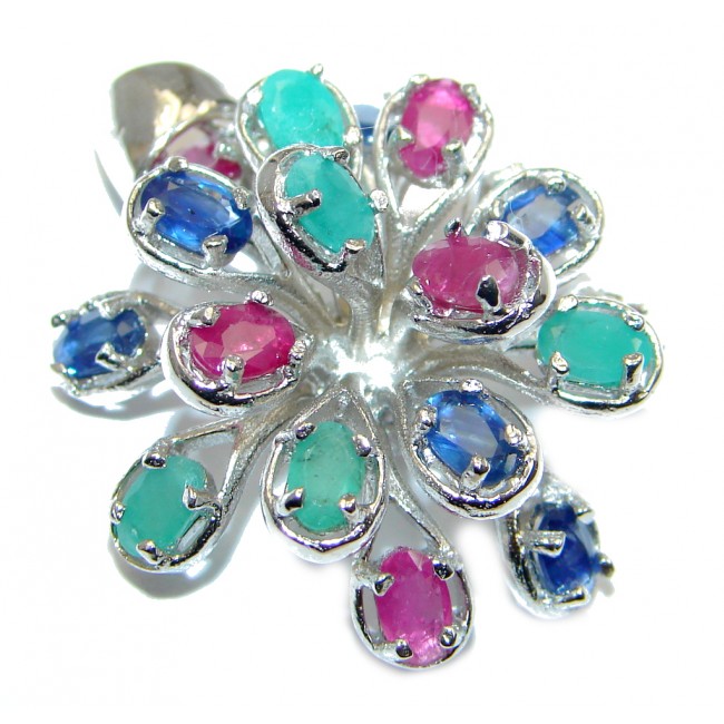 Sapphire Emerald Ruby Sterling Silver Pendant