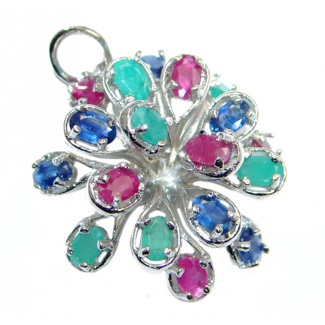 Sapphire Emerald Ruby Sterling Silver Pendant