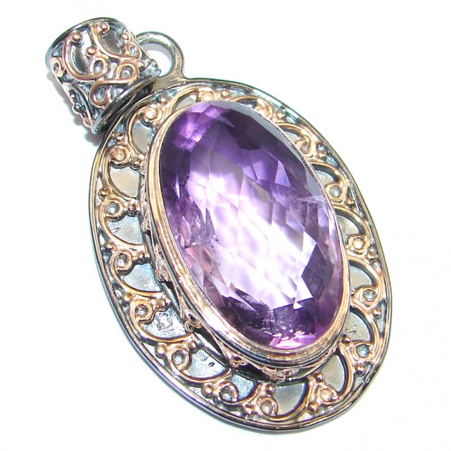 Vintage Style Pink Amethyst Gold Rhodium plated over Sterling Silver Pendant