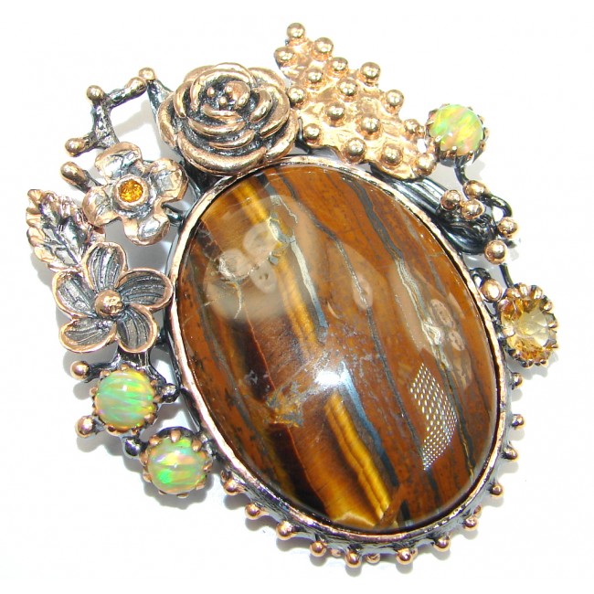 Oversized Golden Tigers Eye Opal Gold plated over Sterling Silver handmade Pendant