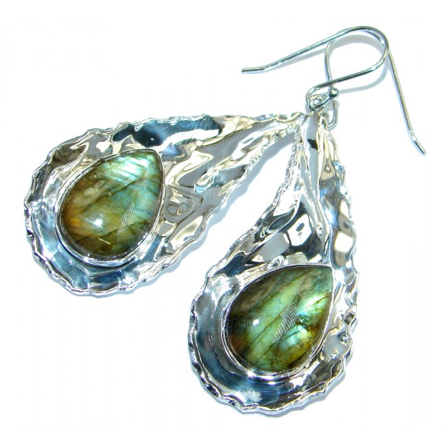Perfect Modern Labradorite hammered Sterling Silver earrings