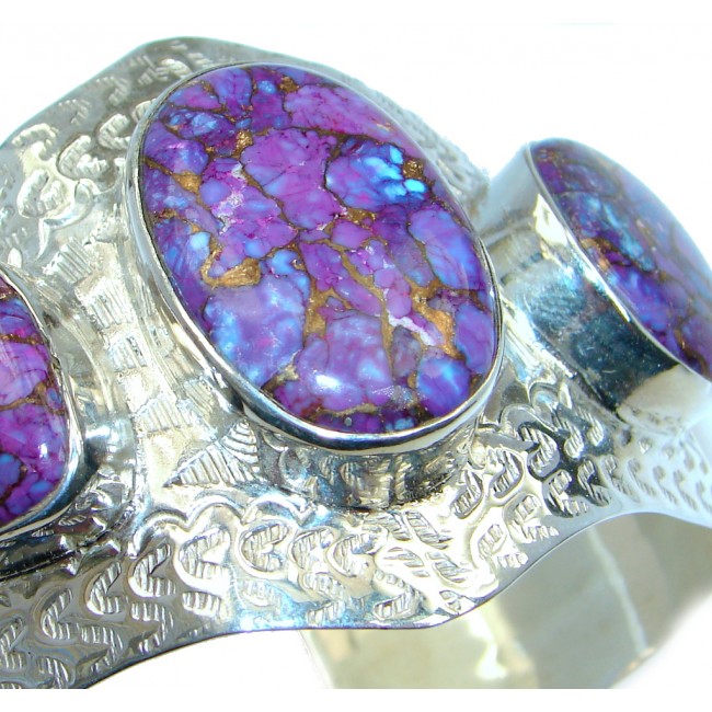 Large Handcrafted Purple Turquoise Sterling Silver Bracelet / Cuff