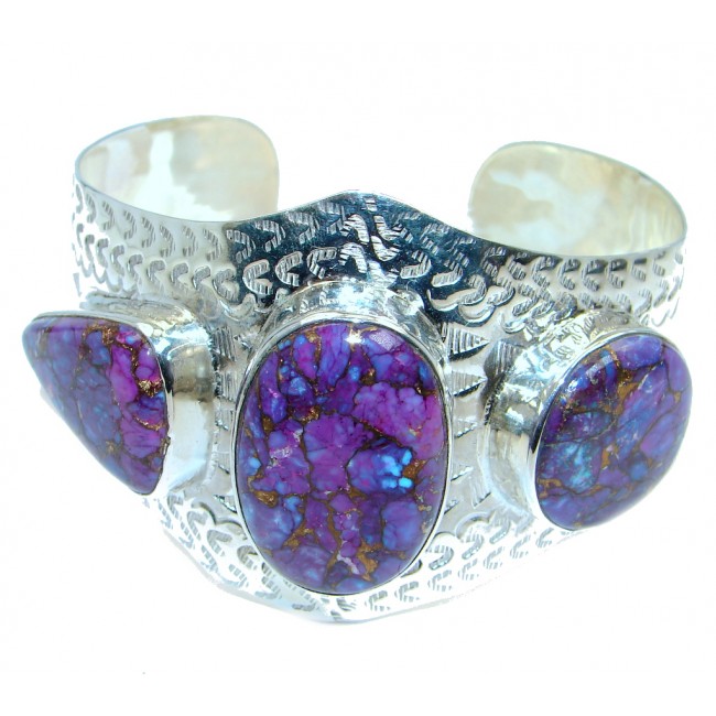 Large Handcrafted Purple Turquoise Sterling Silver Bracelet / Cuff