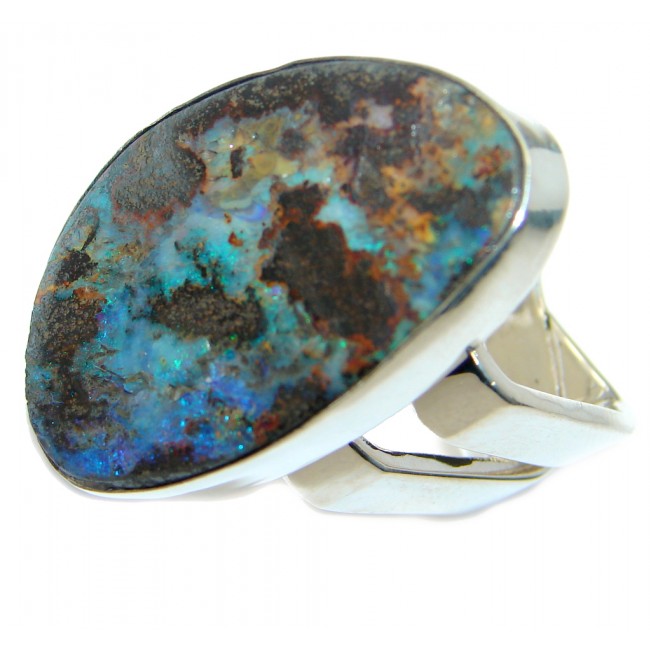 Classic Beauty Boulder Opal Sterling Silver handcrafted ring size 8 1/4