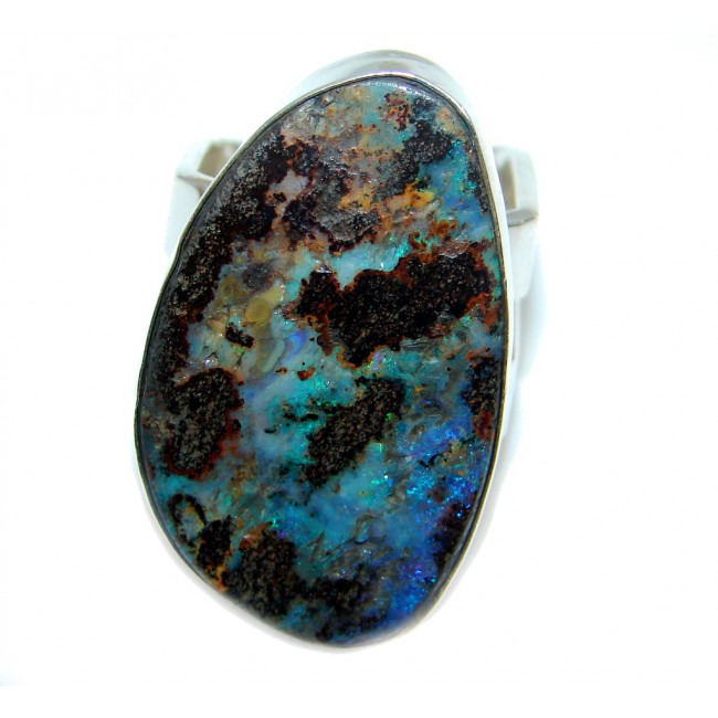 Classic Beauty Boulder Opal Sterling Silver handcrafted ring size 8 1/4