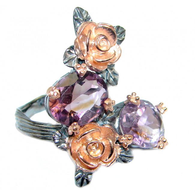 Genuine Amethyst Rose Gold plated over Sterling Silver handmade ring size 8 1/2