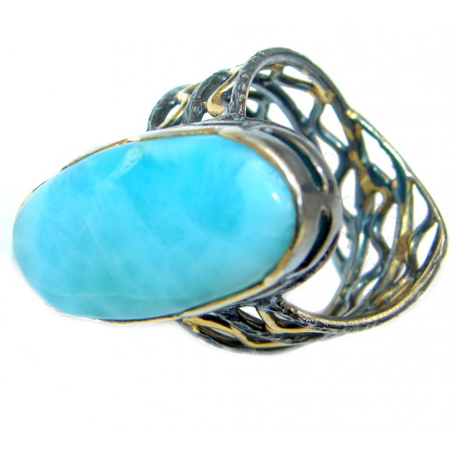Solid Genuine Larimar Gold plated over Sterling Silver handmade Ring size 7
