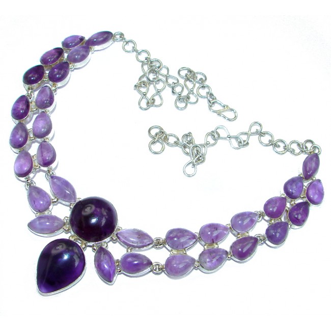 Large Genuine precious Amethyst Sterling Silver handcrafted necklace