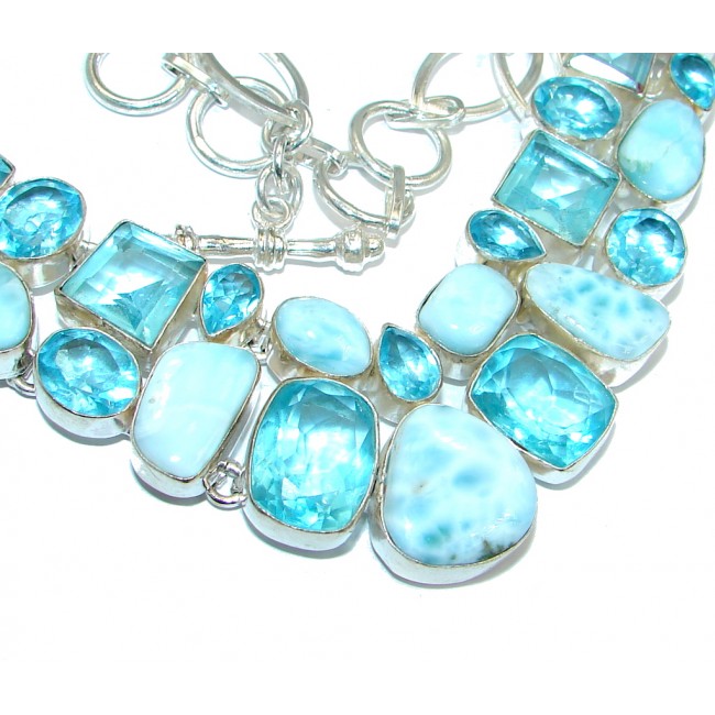 Chunky Larimar Sleeping Beauty Turquoise Sterling Silver handcrafted necklace