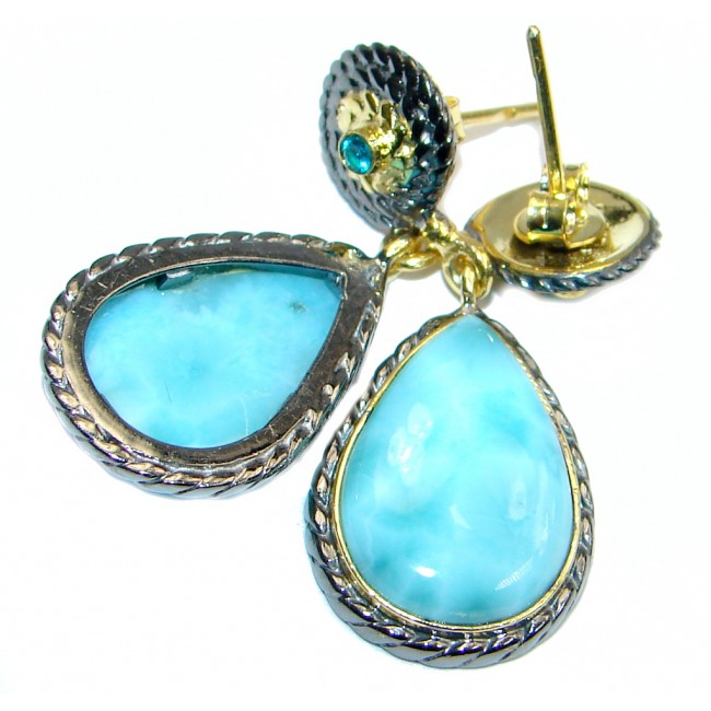 Precious Blue Larimar Sterling Silver Topaz Peridot handmade earrings