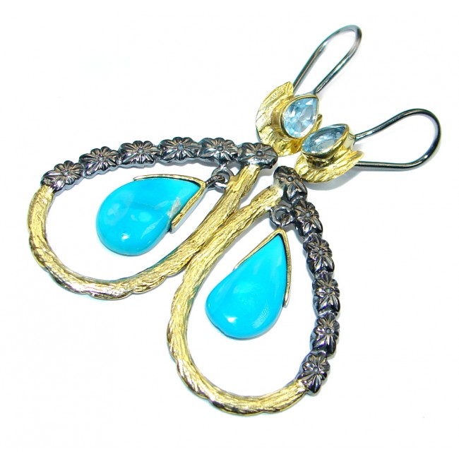 Long Sublime Slepping Beauty Turquoise Gold plated over Sterling Silver earrings