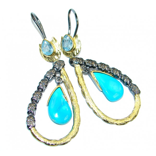 Long Sublime Slepping Beauty Turquoise Gold plated over Sterling Silver earrings