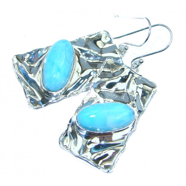 Caribbean Beauty AAA Blue Larimar hammered Sterling Silver earrings