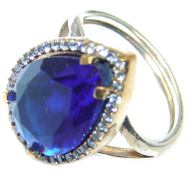 Created Blue Sapphire & White topaz Sterling Silver Ring s. 8