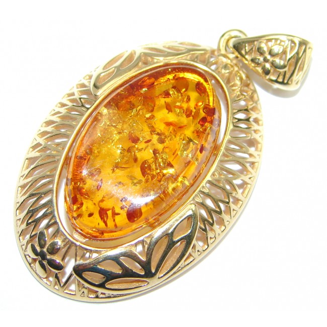 Vintage Design natural Baltic Amber Rose Gold plated with Sterling Silver handmade Pendant