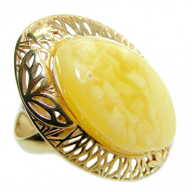 Vintage Design Genuine Butterscoth Baltic Polish Amber Sterling Silver handmade Ring size adjustable