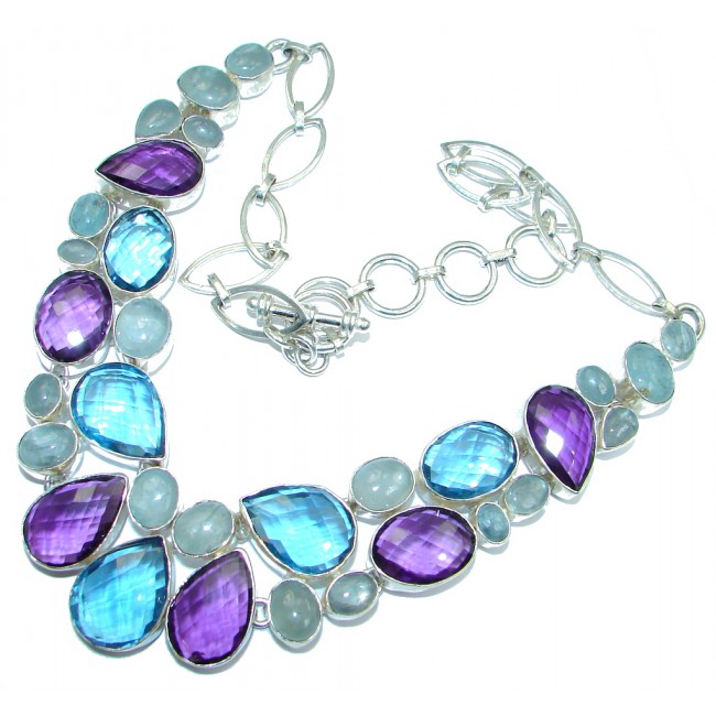 Chunky created Multicolor Quartz Sterling Silver handcrafted necklace