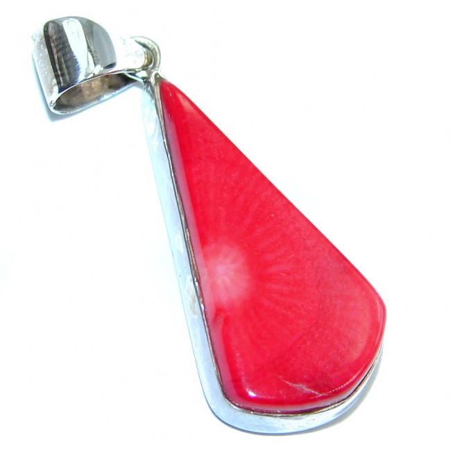 Red Fossilized Coral hammered Sterling Silver pendant