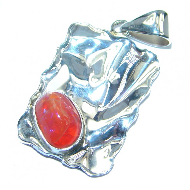 Mexican Fire Opal Hammered Sterling Silver handmade Pendant