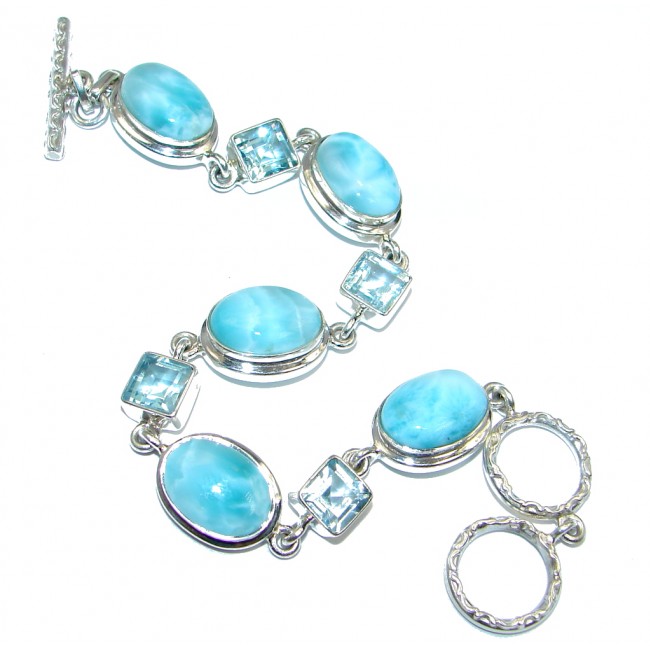 Solid and Bold Genuine Blue Larimar Swiss Blue Topaz Sterling Silver handmade Bracelet
