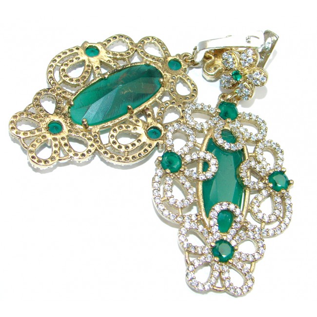 Statment Victorian Style created Green Emerald Sterling Silver earrings