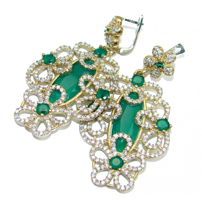 Statment Victorian Style created Green Emerald Sterling Silver earrings
