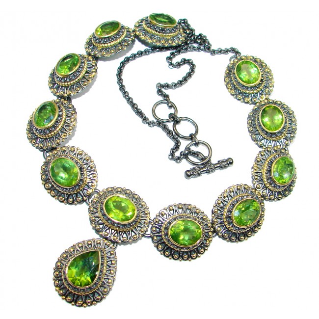 Masterpiece AAA+ Peridot Gold Rhodium plated over Sterling Silver necklace