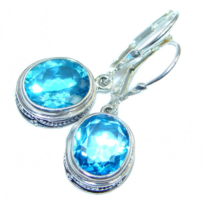 Rich Setting Ocean Blue Swiss Topaz Sterling Silver handmade Earrings