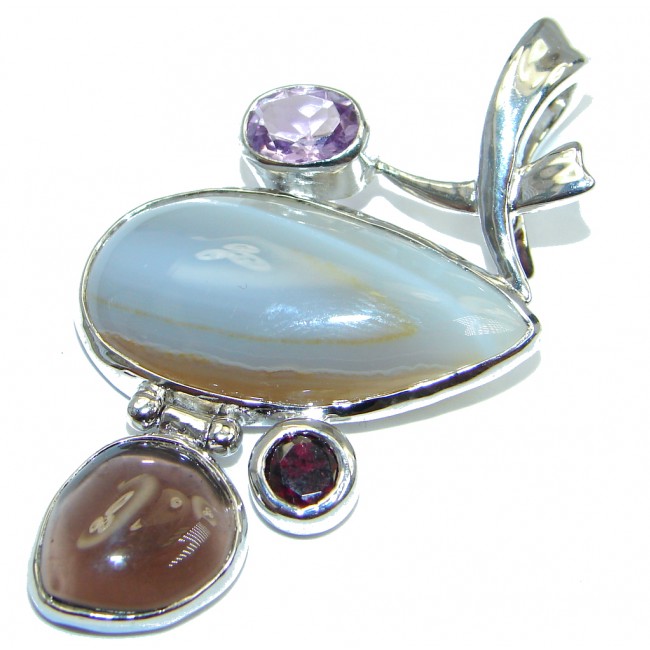 Perfect Light Blue Lace Agate Amethyst Sterling Silver Pendant