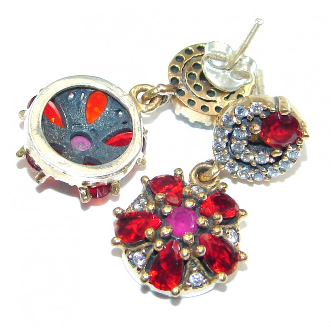 Victorian Style created Red Ruby Sterling Silver earrings