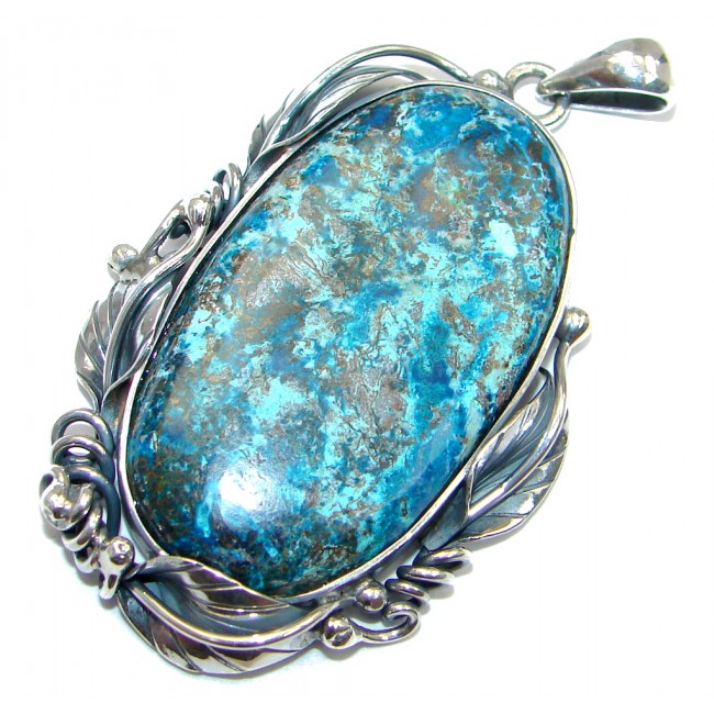 Big Blue Azurite Oxidized Sterling Silver handcrafted Pendant