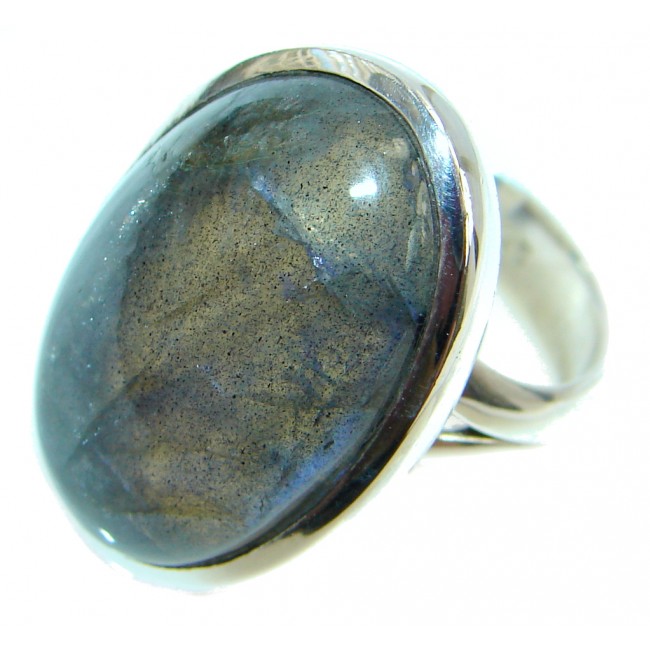 Big Blue Aura Fire Labradorite Sterling Silver ring size 8 1/4
