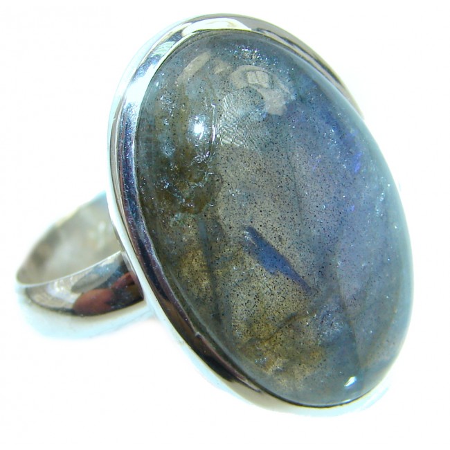 Big Blue Aura Fire Labradorite Sterling Silver ring size 8 1/4