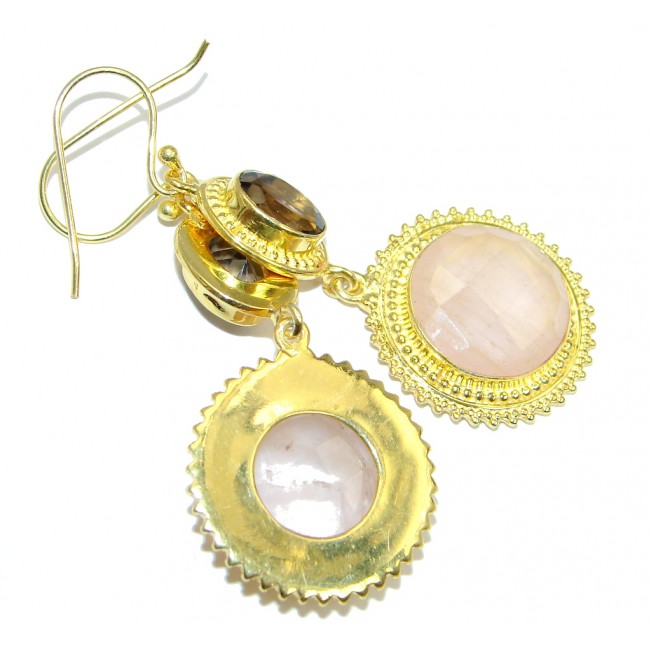 Pink Rose Quartz Smoky Topaz Gold over Sterling Silver earrings