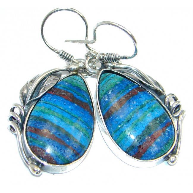 Vintage Design Rainbow Calsilica Sterling Silver handmade earrings