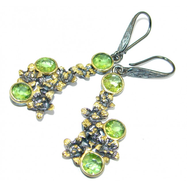 Floral genuine Peridot Gold Rhodium plated over Sterling Silver Earrings